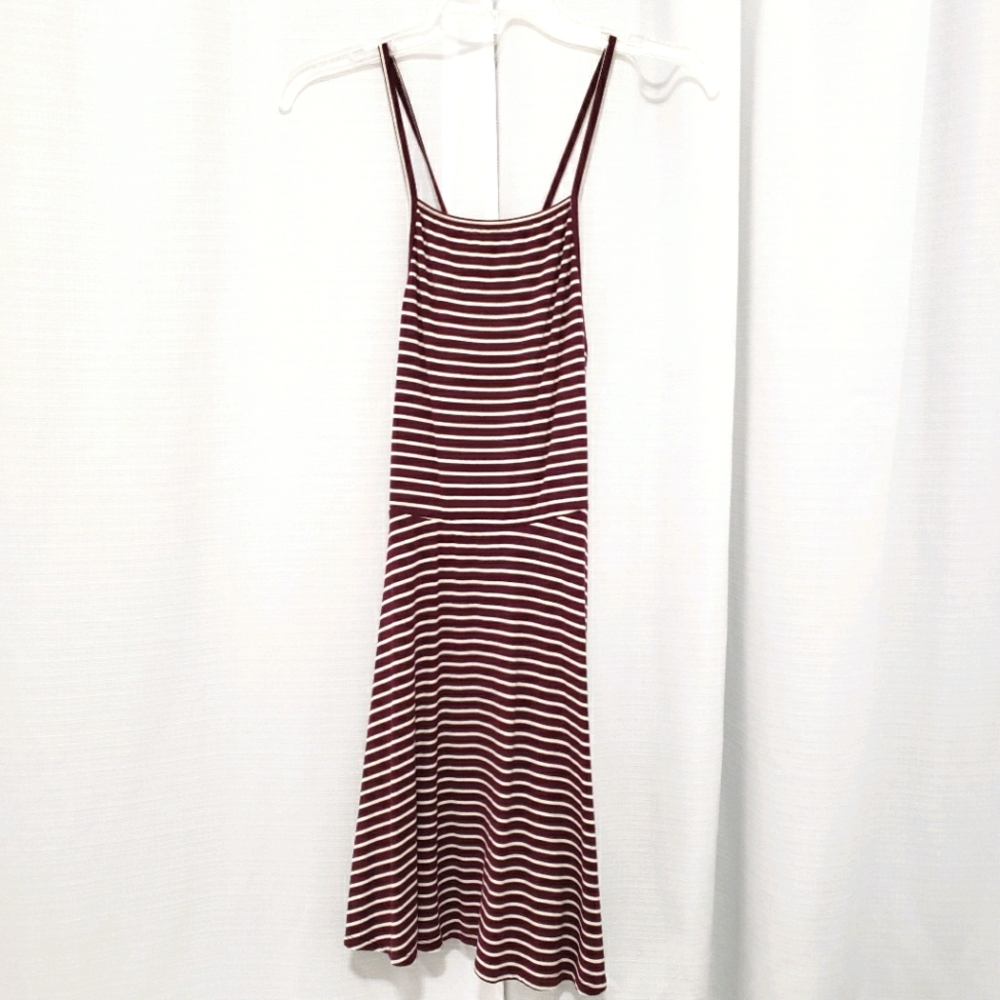 XSmall Hollister Maroon White Striped Casual Skater Dress